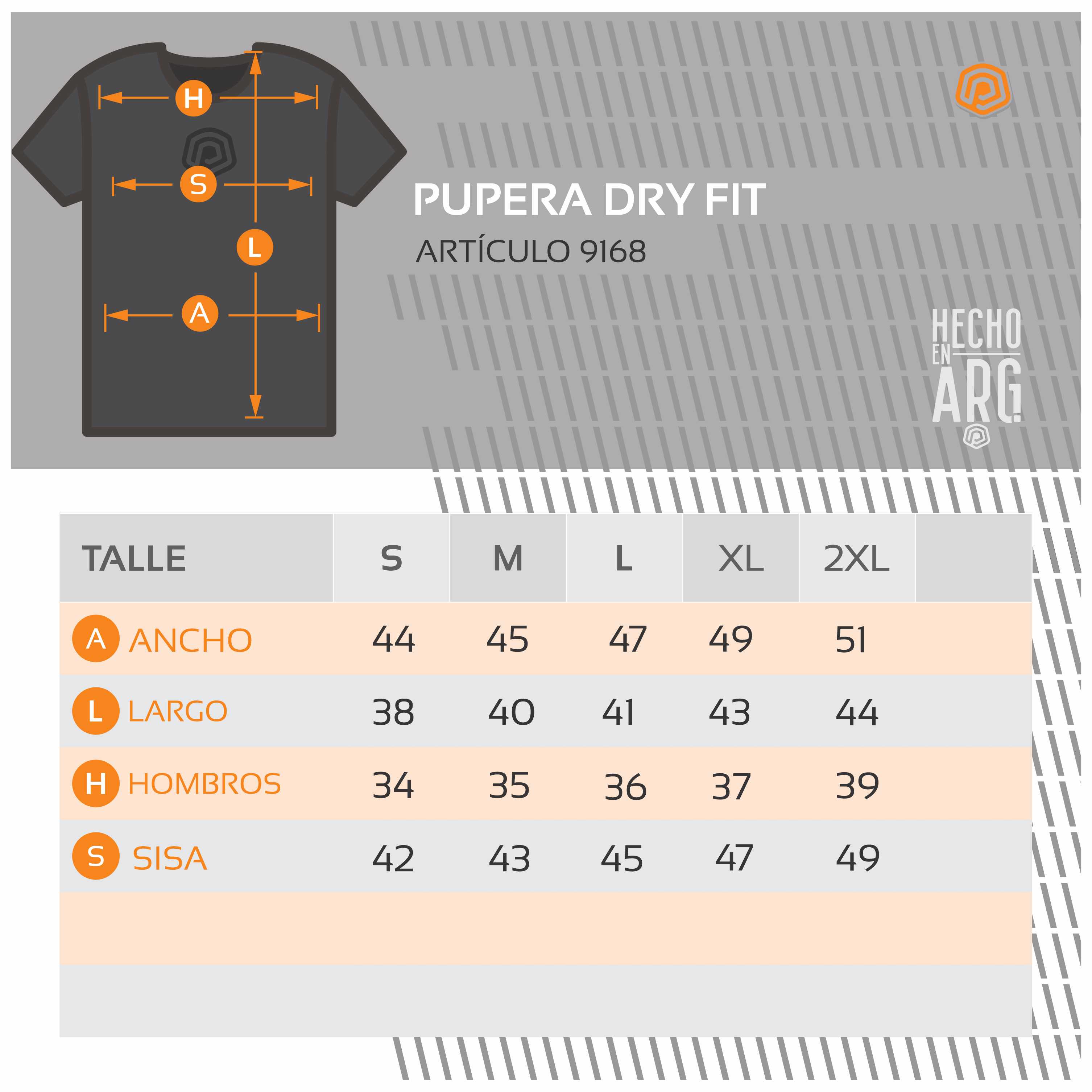 tabla de talles PUPERA DRY FIT